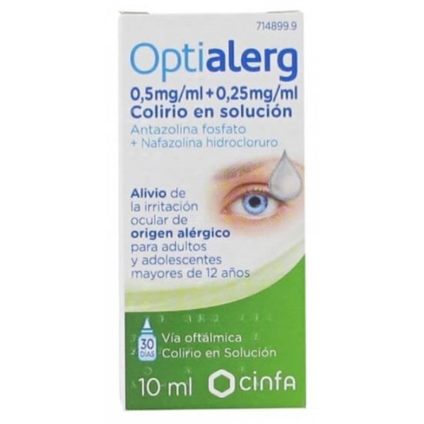 OPTIALERG 5 MG/ML + 0,25 MG/ML COLIRIO EN SOLUCION, 1 frasco de 10 ml